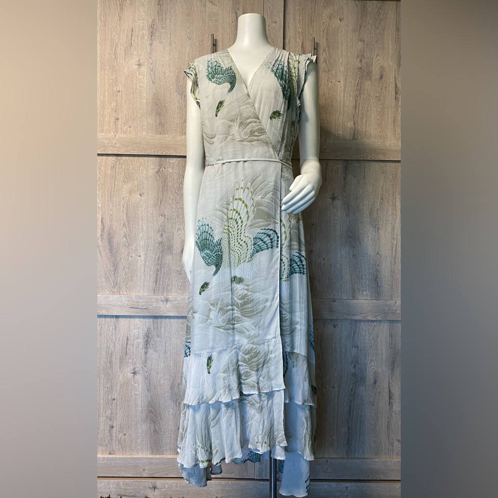 All Saints Brand “Dela Ngaru” Midi Length Wrap Dress In Soft Green. Nwt